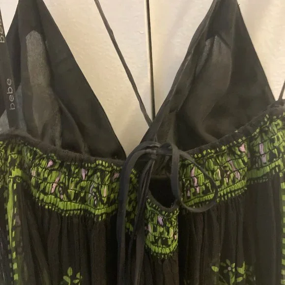 XS Bebe Green & Black Sheer, Lined Maxi Dress - Picture 11 of 15